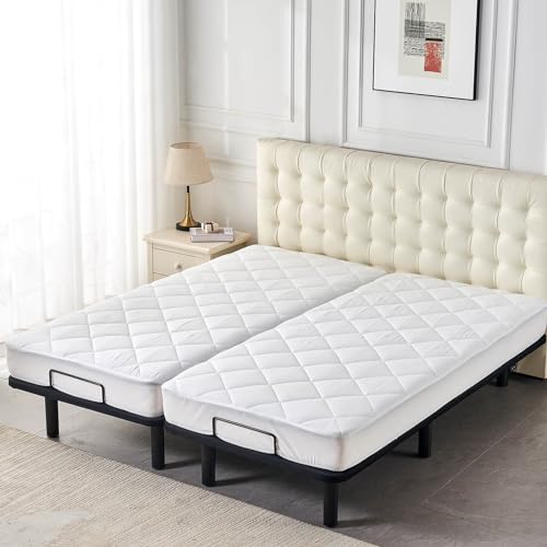 Fluffy Split King Mattress Topper with Quilted Fitted Pad - 2 Twin XL