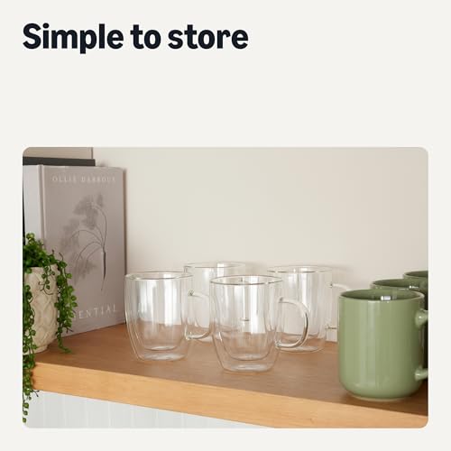 Amazon Basics 12 oz. Double Walled Glass Coffee Mugs - Set of 4, Dishwasher Safe