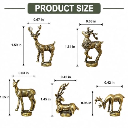 Zuxlwud 5-Pack Brass Deer Magnetic Hinge Heads Christmas Home Decor Gift