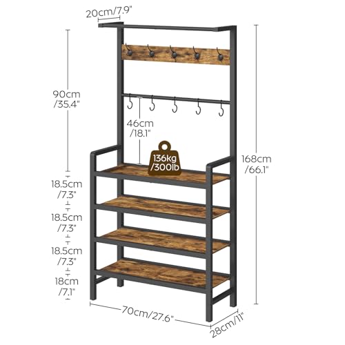 Industrial Hall Tree with 4-Tier Shoe Rack and 10 Hooks - Entryway Storage