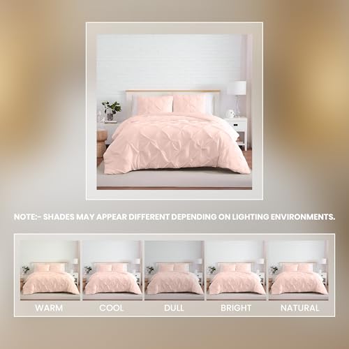Queen/Full Size Pintuck Duvet Cover - 100% Egyptian Cotton - 1000 Thread Count - Zipper Closure - Peach 90" x 90"