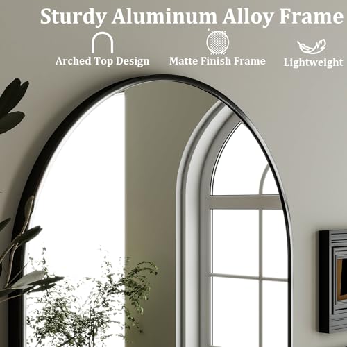 20"x30" Arched Wall Mirror - Black Aluminum Alloy Frame Bathroom Mirror