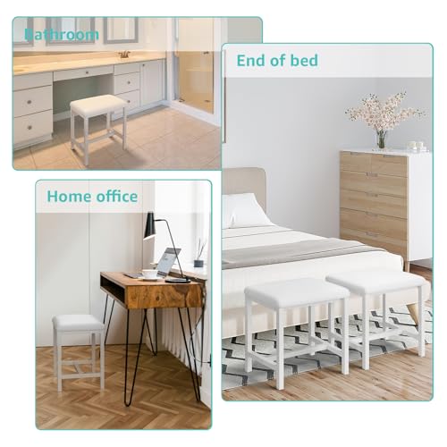 Small Vanity Stool with Faux Leather Cushion for Makeup Desk and Bedroom