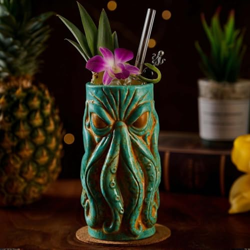 Burns Glass Kraken Ceramic Tiki Mug - 18 oz Hi Ball Set, Nautical Cocktail Cup