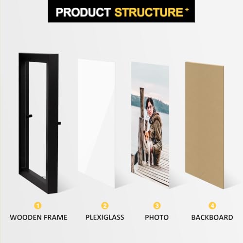 4x6 Double Picture Frame - Black Wooden Hinged Photo Frame for Tabletop