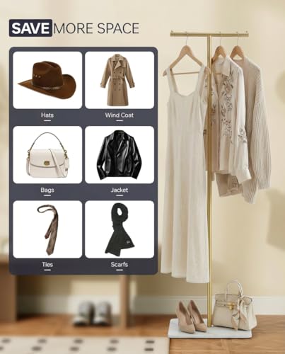T-Shaped Freestanding Metal Coat Rack with Sintered Stone Base