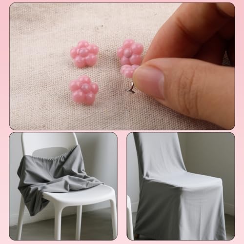 100pcs Pink Flower Spiral Upholstery Pins for Bed Skirts & Fabric Fixing