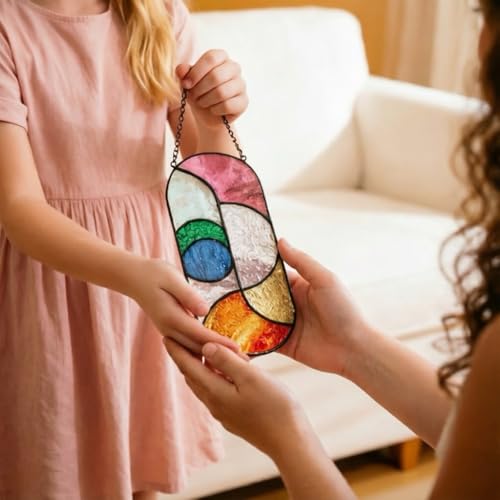 Handmade Stained Glass Suncatcher Panel - Geometric Design, 4.5" x 11"