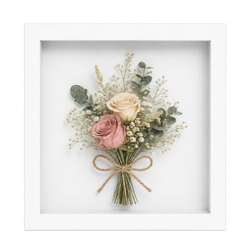 8x8 Deep Shadow Box Frame, Wooden 3D Display Case for Keepsakes and Flowers