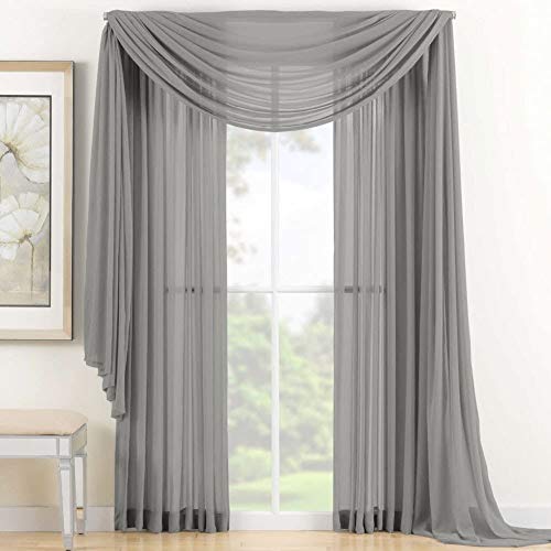 3-Piece Gray Sheer Curtain Set with Scarf - 58" x 84" Panels
