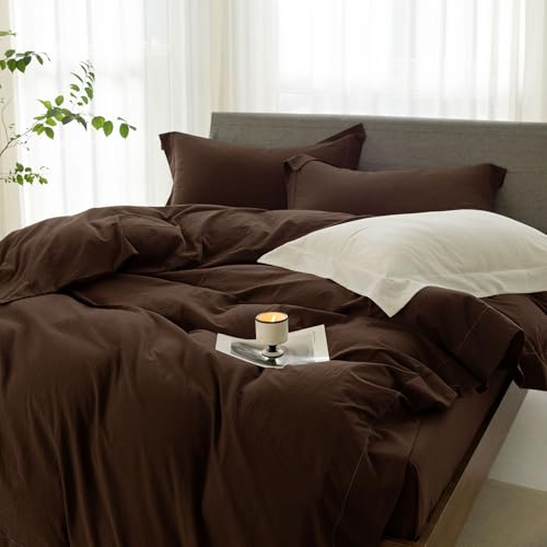 Queen Duvet Cover Set - 100% Washed Cotton, Lightweight & Breathable