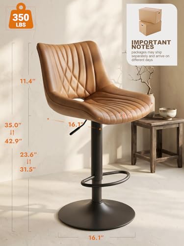 Adjustable Swivel Bar Stools Set of 2, Upholstered Faux Leather Counter Chairs
