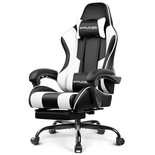 GTPLAYER Ergonomic Gaming Chair with Footrest & Lumbar Support Pearl White