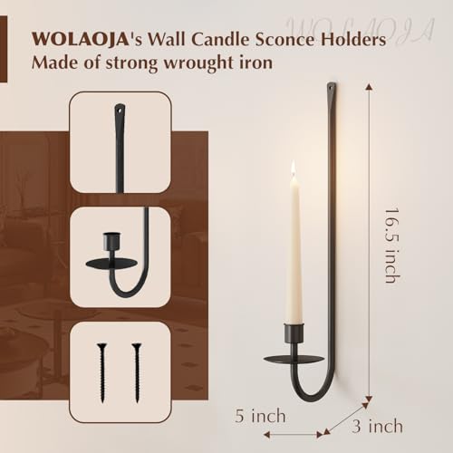 Set of 2 Black Metal Wall Candle Holders - Modern Sconce for Home Decor