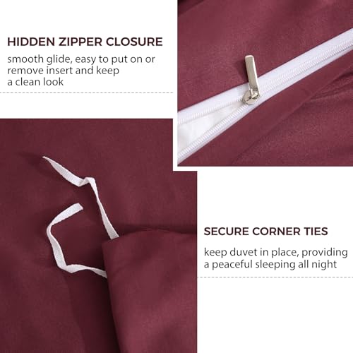 Burgundy Queen Duvet Cover Set - 3 Piece Soft Microfiber Bedding with Shams