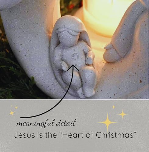 Contemporary Holy Family Nativity Statue with LED Tealight Holder