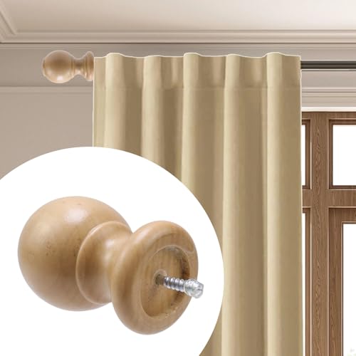 Wooden Curtain Rod Finials, 1.14-Inch Inner Diameter Ball End Caps, 2 Pack