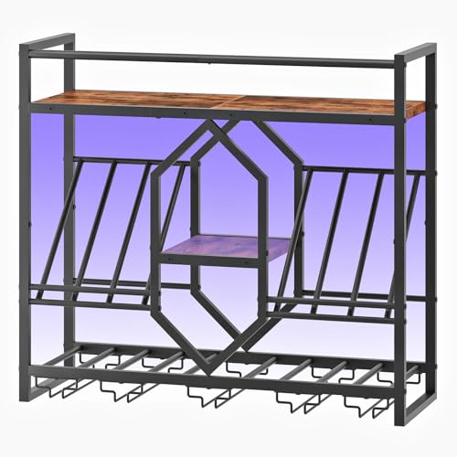 31.5" Wall Mounted Wine Rack with LED Lights and Glass Holder