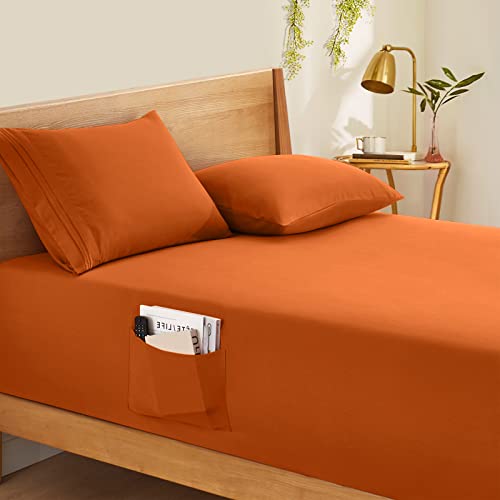 Extra Deep Pocket Queen Fitted Sheet, Burnt Orange, Fits 18-24 Inch Mattress