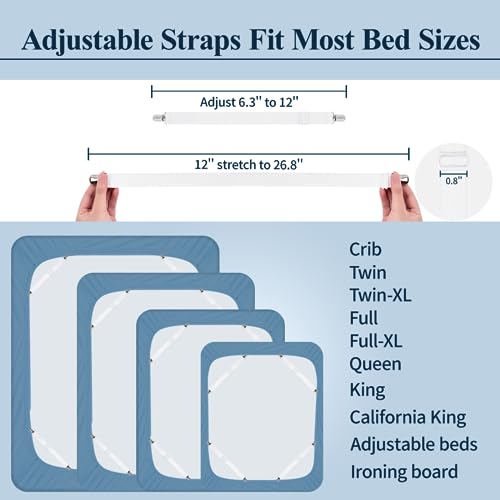 Adjustable Elastic Bed Sheet Straps - Heavy Duty Sheet Holder Clips (4 Pack)