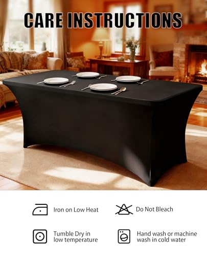 6FT Fitted Stretch Spandex Tablecloth - 2 Pack Black Rectangular Table Cover