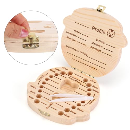 Wooden Baby Tooth Keepsake Box - Kids Tooth Storage & Memory Organizer