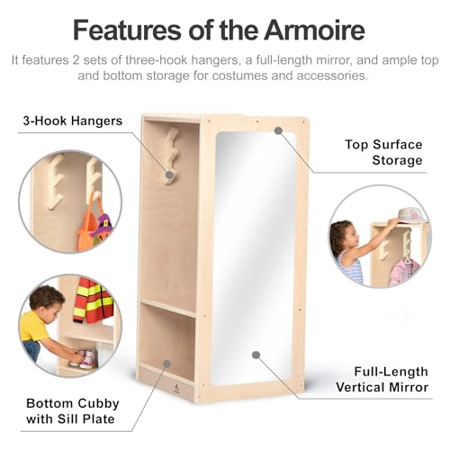Kids Dress Up Storage Center with Full-Length Mirror and 6 Hooks