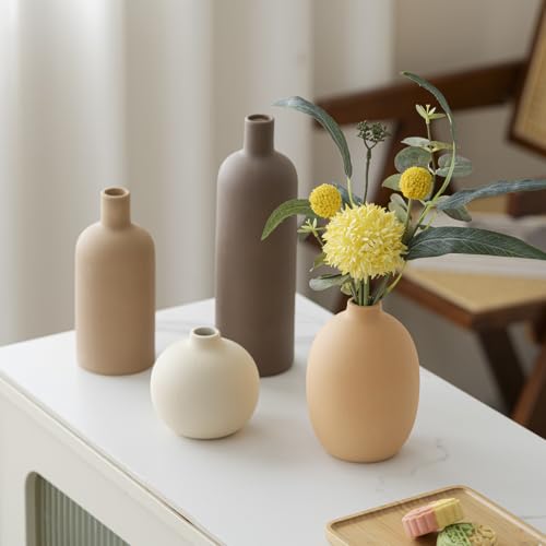 Modern Ceramic Vase Set - Minimalist Neutral Earth Tone Home Decor (4 Pieces)