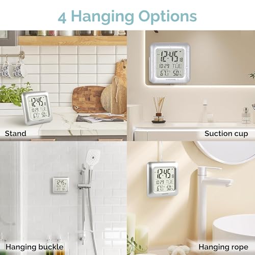 9.5-Inch Waterproof Digital Bathroom Clock with LCD Temperature & Humidity