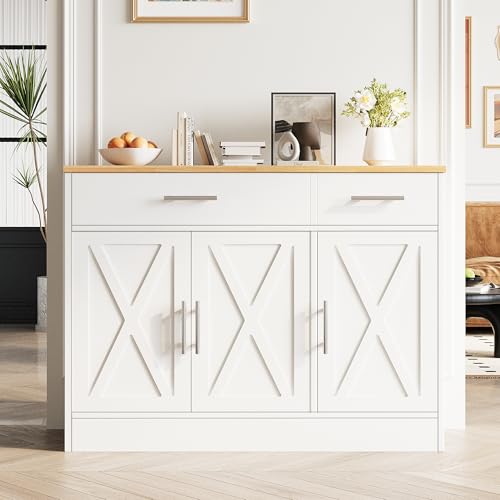 43-Inch Farmhouse Coffee Bar Cabinet with Drawers and Adjustable Shelves