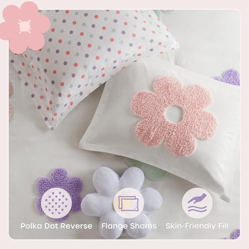 Floral Chenille Comforter Set - 4-Piece Kids Queen Bedding with Shams