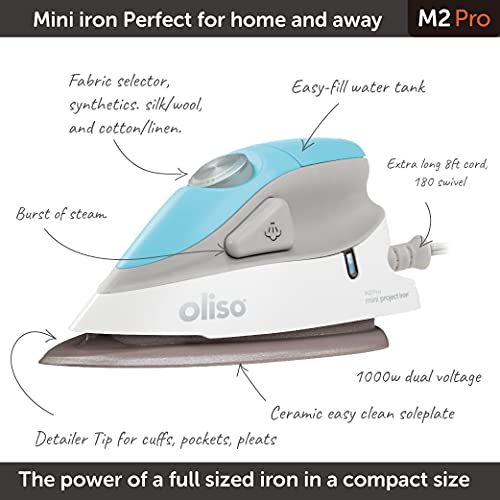 Oliso M2Pro Mini Travel Steam Iron Turquoise 1000W Dual Voltage Portable Iron