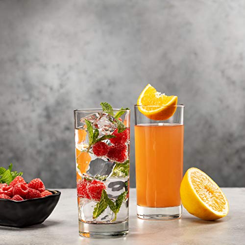 Godinger Highball Drinking Glasses, Italian Made Tall Glass Cups, Water Glasses Drinking Set, Cocktail Glasses - 14oz, Set of 4, Made In Italy