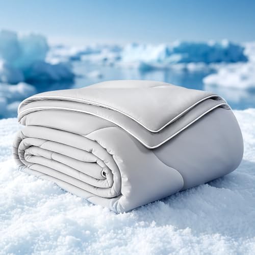 EASELAND Cooling Comforter Queen Grey 90x90 Inches - Upgraded Double-Sided Q-Max 0.45+