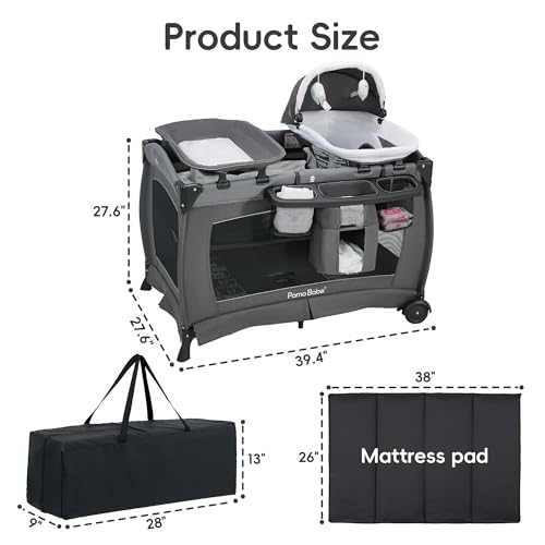 4-in-1 Baby Playard with Bassinet and Changing Table Travel Crib Black