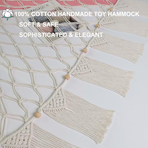 Large Macrame Stuffed Animal Hammock with LED Lights, Boho Toy Organizer