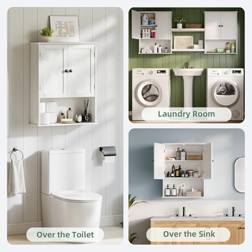 Wall Mounted Bathroom Storage Cabinet with Adjustable Shelf, 30-Inch White