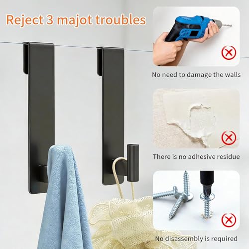 7.5-Inch Stainless Steel Shower Door Towel Hooks for 3/8-Inch Glass, 2 Pack