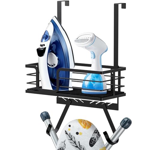 Over-the-Door or Wall Mount Ironing Board Hanger and Iron Storage Caddy