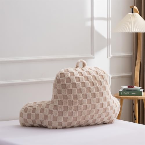 Checkered Bed Rest Wedge Pillow with Arms for Comfort & Support