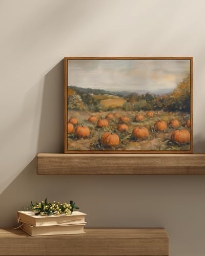 Framed Autumn Pumpkin Wall Art, 12x16 Inch Rustic Farmhouse Harvest Decor