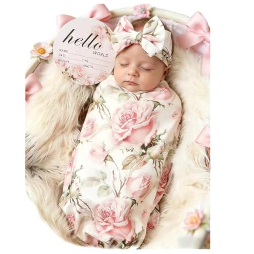 Galabloomer Floral Newborn Swaddle Blanket & Matching Headband Set