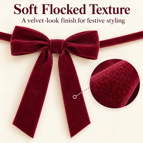 GAJILON 2 Pack Flocked Christmas Tree Bow Garlands - Wine Red