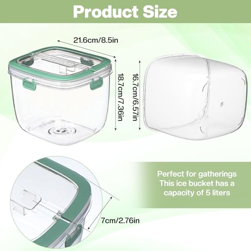 5L Clear Refrigerator Ice Cube Storage Bin with Lid & Tongs - Portable Plastic Ice Bucket for Freezer, Party & Camping
