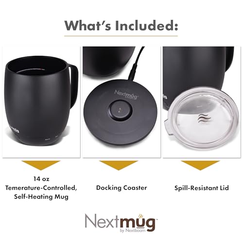 Nextmug 14oz Temperature-Controlled Self-Heating Coffee Mug Black