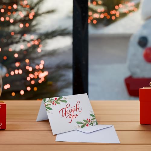 Christmas Thank You Cards with Envelopes 3.5 x 5 In sunken greenery design