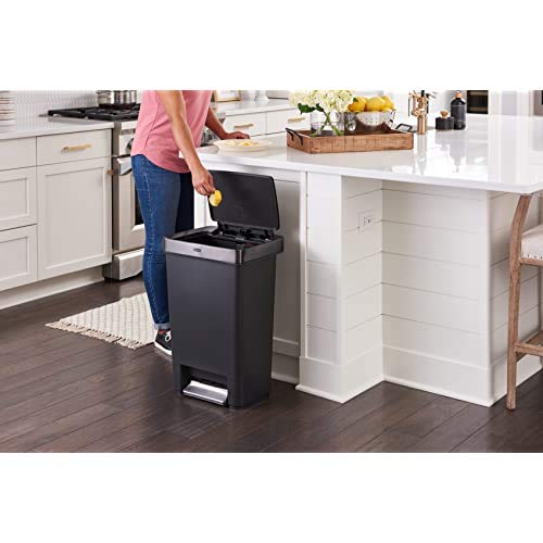Rubbermaid 13-Gallon Step-On Trash Can with Stainless Steel Rim, Charcoal