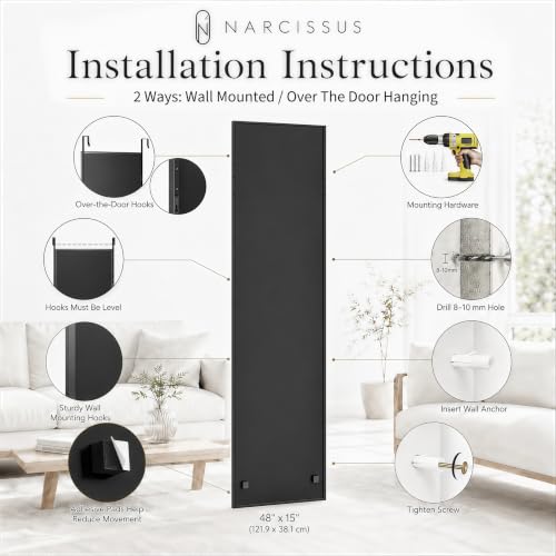 47x14 Inch Full Length Mirror, Over-the-Door or Wall Mounted Dressing Mirror