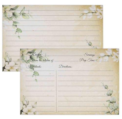 60 Pack Floral Recipe Cards - 4x6 Eucalyptus Botanical Kitchen Note Cards