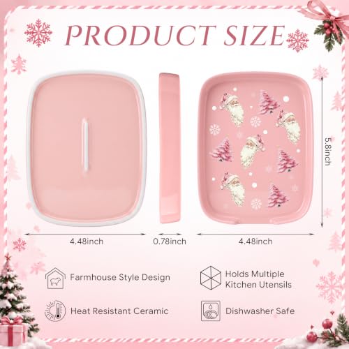 Teenyyou Pink Christmas Ceramic Spoon Rest 5.8" Tree Holder – Holiday Kitchen